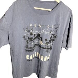 Venice California Graphic T Shirt Blue Palm Tree Beach Vacation Top Womens